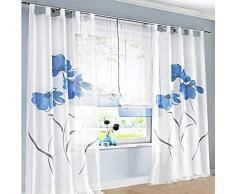 SIMPVALE 2 Pezzi Tende della Soggiorno a Garofano Stampato Floreale Manuale Trattamento delle Finestre per Sala, Larghezza 150 cm, Blu, Altezza 270cm