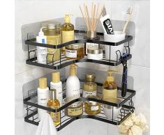 MOSUO Mensola Doccia, Mensola Doccia senza Foratura 2 Pezzi Accessori Bagno SUS 304 Acciaio Inox, Mensole Bagno con 8 Ganci e 6 Adesivi Mensole Bagno Angolare Organizzatore Nero