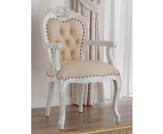 Simone Guarracino Luxury Design Poltrona con braccioli Amalia stile Shabby Chic sedia bianco anticato ecopelle champagne bottoni Crystal Sw