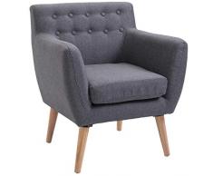 homcom Poltrona Imbottita Moderna, Poltroncina da Camera Soggiorno con Braccioli Tessuto Legno 68 × 58.5 × 76cm Grigio Chiaro