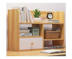 PERTID Scaffale da scrivania in legno multistrato Libreria da banco con cassetti Scaffale da scrivania Organizzatore di stoccaggio per libri, riviste, DVD e altro (naturale H 24,8)