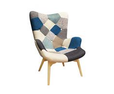 Meubletmoi - Poltrona patchwork, stile scandinavo, tessuto chiné blu, beige, grigio, decorazione vintage Cosy - Pearl