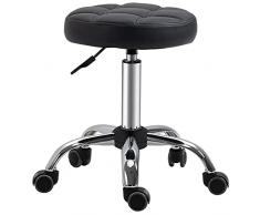 homcom Set di 2 Sgabelli con Ruote, Seduta Girevole e Altezza Regolabile, Sgabello per Estetista e Parrucchiere Imbottito in Similpelle PU, Nero