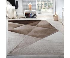 Paco Home Tappeto di Design Moderno Motivo Geometrico Corto Marrone Beige Bianco mélange, Dimensione:70x250 cm