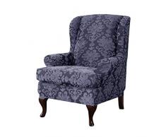 SINKITA Fodera per Sedia A Orecchioni,Elasticizzato Copridivano Jacquard Caratteristica Morbida Coprisedili Wingback Velluto Sedia Poltrona-grigio-2lenzuolo
