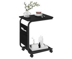 WOLTU Tavolino da Caffè, Tavolino con 2 Ripiani e 1 Tasca Laterale, Tavolino da Soggiorno a Forma di C, su Rotelle, per Divano Letto, in Legno Truciolare e Metallo, 50x35x62cm, Nero BTS04sz