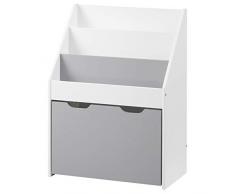 WOLTU Libreria Scaffale per Bambini a Scomparti Contenitore Portaoggetti su Ruote Portalibri Portagiochi Cameretta Grigio+Bianco KR004