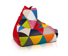 Ecopuf Keiko Poltrona Sacco Patchwork Design - Pouf Imbottito in Ecopelle, Doppia Cerniera - 70x75Cm