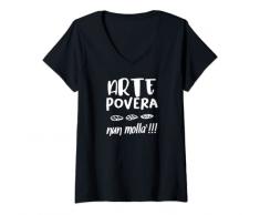 Donna Arte Povera Nun Molla Tormentone Case Popolari Maglietta con Collo a V