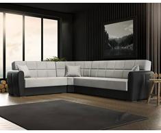 DMORA Matias, Divano Letto Contenitore ad Angolo in Ecopelle e Tessuto, Sofà da Soggiorno con Apertura Click-clack e penisola Reversibile, Cm 305x238h91, Nero e Grigio Chiaro