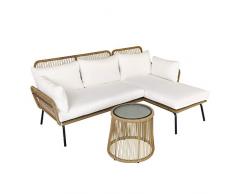 Outsunny Set 3 Pezzi Mobili da Giardino in Rattan Stile Boho Chic, Divano 2 Posti con Chaise Longue e Tavolino, Beige e Caffè