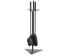 VOUNOT Kit Camino Attrezzi 4 Pezzi, Set Utensili Camino in Ferro Battuto, Accessori per Caminetto Stufa Legna con Attizzatoio Scopa Pala Portattrezzi, Nero
