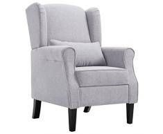 vidaXL Poltrona con Cuscino Artigianale Classica Design Elegante Seggiola Arredo Casa Telaio e Gambe in Legno Grigio Chiaro in Tessuto