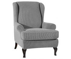 SINKITA Coprisedili Wingback, Addensare Elasticizzato Sedia Poltrona Tinta Unita 1 Posti Elastico Poliestere Fodera per Sedia A Orecchioni Caratteristica Morbida-Grigio