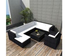 Festnight 27 pz Set Divano Angolare e Tavolo Quadrato con Poltrona da Giardino Esterno in Polirattan Marrone/Nero,Set Mobili da Giardino in Polirattan,Set Divano Modulare Moderno da Giardino Rattan