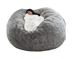 Sedia gigante a sacco di fagioli, Lavabile Sacco a Pouf Sedia Letto Pigro Rotondo Morbido Grande Puff Poltrona Sacco Gigante Peloso XXL (grigio chiaro, 180 x 90 cm)