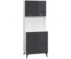 homcom Credenza Moderna con 2 Armadietti e Cassetto, Mobile Cucina con Piano per Microonde e Mensole Regolabili, 70x42x177cm, Grigio e Bianco