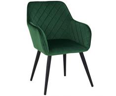 Duhome Sedia da Sala da Pranzo Design Retro con Piedini in Metallo Sedia Imbottita Poltrona Vintage poltroncina 8058, Colore:Verde Scuro, Materiale:Velluto