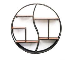 MKMKL Decorazione da Parete in Ferro Battuto retrò, Mensola per Pareti in Stile Industriale, Libreria Multistrato, Appendere A Parete in Gossip Rotondo,Nero,60x60x12.5cm