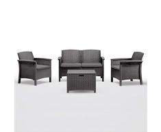 Divano con Poltrone e Tavolino/Salotto/Salottino in Polyrattan per Esterno/Arredo Giardino - Mod. Antracite (Cod.:4040)