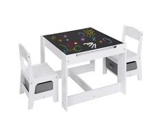 Lestarain Tavolino per Bambini con 2 Sedie, Tavolino con Lavagna e Sedie per Bambini con Scatole Portaoggetti, Set Tavolo e Sgabelli per Bimbi con Rullo di Carta per Asilo, Stanza dei Giochi
