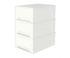 Cetomo 5L*3 Cassetto Portaoggetti Compatto Impilabile, Organizer per Cassetti in Plastica con Ante Bianche per Sottolavello, Cucina, Dispensa, Scrivania e Disordine per la Casa, Confezione da 3