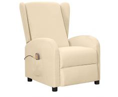 Festnight Poltrona Massaggiante, Poltrona Relax, Poltrone per Anziani, Poltrona Reclinabile, in Tessuto Crema