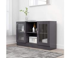 MUSEVANE Credenza Cucina Madia Moderna Mobile dispensa Cucina Credenza Soggiorno Moderno Armadietto con Vetrina Grigio Lucido 120x30,5x70 cm Truciolato