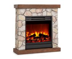 KLARSTEIN Lienz - Caminetto Elettrico con Effetto Fiamma a LED, 1800 W, Camino Elettrico con 2 Livelli Calore: 900 o 1800 W, OpenWindowDetection, Timer, Telecomando, Effetto Pietra, Noce