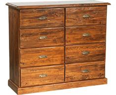 Biscottini Cassettiera Legno massello di Tiglio Finitura Noce 116x41x100 cm Cassettiera legno massello 116x100x41 cm | Cassettiera legno noce | Como cassettiera vintage 8 cassetti | credenza vintage