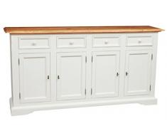 Biscottini Credenza cucina Made in Italy in legno massello - Credenza soggiorno 202x45x103 cm - Mobile cucina dispensa in Tiglio - Credenza bianca