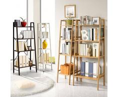 WOLTU RG9256br Libreria 4 Ripiani Scaffale a Scala Scarpiera Mensole in Bambù Fioriera per Balcone 60x40x148cm