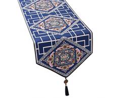 Runner da Tavola,Runner da Tavolo con Ricamo Jacquard in Stile Etnico Vintage Blu con Nappa Lunga Tavolo da Pranzo Resistente al Calore Panno per Tavolino TV Mobile Scarpa da Tavolo,34 Cm X 300 Cm