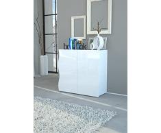 Dmora Credenza moderna, Madia di design Mobile a 2 ante, Made in Italy, Mobile Porta TV, Buffet da soggiorno, cm 90x40h81, colore Bianco lucido