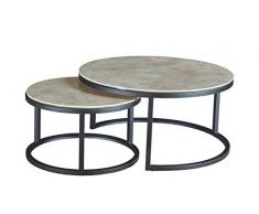 Meubletmoi - Tavolino basso rotondo estraibile in ceramica e base in metallo, design moderno industriale, OXY