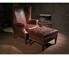 Manea - Poltrona per le orecchie e poggiapiedi in vera pelle, stile vintage, colore: marrone sigaro