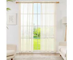 Deconovo Tende Finestre Soggiorno Trasparenti in Voile con Passanti per Casa Moderne 132x114cm 2 Pannelli Beige