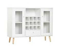 homcom Credenza Moderna da Cucina con Cantinetta Vini 12 Bottiglie, Cassetto e Armadietti in Legno 100x33x80cm Bianco
