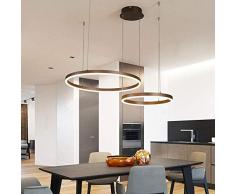 Lampada Sospensione LED Luci Soggiorno Moderna Regolabile Altezza Luce Pendente Dimmerabile Anello Metallo Lampadario Acrilico Plafoniera Hotel Restaurantlight Illuminazione Della Hall,Marrone,2 rings