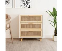 Homgoday Credenza Bianca 60x30x70 cm Legno Massello Pino Rattan Naturale, Armadio di Stoccaggio, Credenza Armadio da Cucina, Salvaspazio Mobiletto, per Soggiorno, Camera, Ufficio