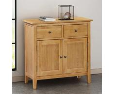 Hallowood Furniture Aston - Credenza piccola con 2 cassetti e credenza, in legno massiccio con ripiani regolabili, per camera da letto e soggiorno, ampia cassettiera