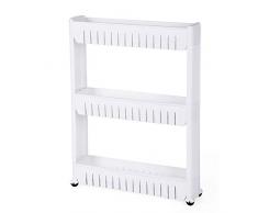 Songmics 3 Ripiani Cucina Scaffale, Carrellino salvaspazio, Carrellino per cucina, Carrellino per il bagno, Portaoggetti su rotelle, 72,5 cm Bianco KTR03W