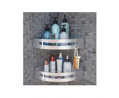 Magicfun Mensola Doccia per Bagno, Senza Foratura Scaffale da Bagno Angolare Triangolare di Alluminio Rack a Muro con 4 ganci per Cucina Foratura Autoadesivo Montato A Muro (2 pezzi)