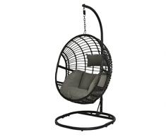 KLULK Poltrona Sospesa da Giardino Sedia Dondolo Amaca Pensile da Esterno - Barnet Struttura In Metallo + Cuscino Seduta Imbottito e Poggiatesta Portata 120kg (Nera)