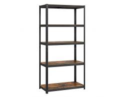 SONGMICS Scaffalatura, 40 x 90 x 180 cm, Capacità di Carico di 875 kg (175 kg per Ogni Ripiano), Scaffale Industriale, Ripiani Regolabili, per Soggiorno, Cucina, Marrone Vintage e Nero GLR040B11