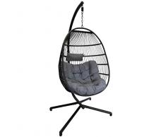 KMH®, poltrona sospesa in polyrattan nero con cuscino (#205004)