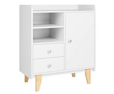 Homfa Armadietto Credenza Portaoggetti Mobiletto Salvaspazio Mobile Bagno Moderno da Terra Mobili Cassettone con Ante Ripiano e Cassetti Mobiletto credenza da Terra per Cucina Bagno Bianco 87×45×70cm