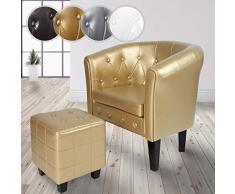 NOVA Poltrona Chesterfield con Poggiapiedi - in Similpelle, a Motivo Rombo, Colore a Scelta - Imbottita da Salotto Vittoriana, Sedia da Vasca per Soggiorno, Lounge, Bar, Cocktail (Oro)