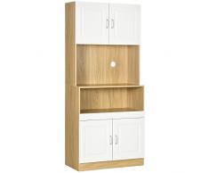 giordano shop Mobile Dispensa 4 Ante 80x40x180 cm in Truciolato Bianco e Legno Naturale
