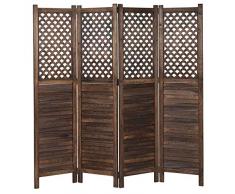 Paravento divisore separè HWC-A84 4 pannelli 161x170cm marrone
